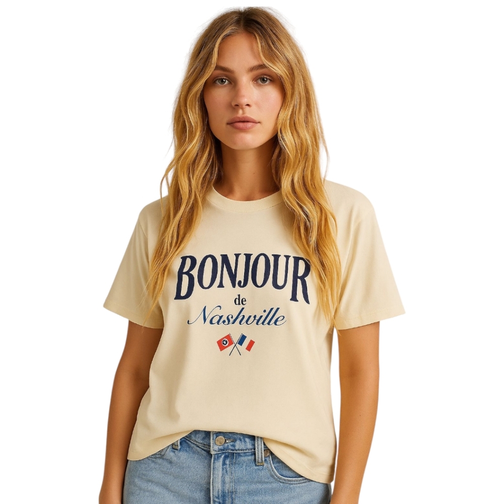 Bonjour de Nashville Graphic Tee Cream Size M NWOT‎